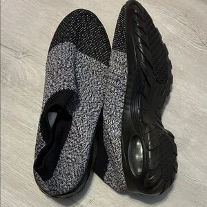 Black and Gray Knit Slip-On Sneakers